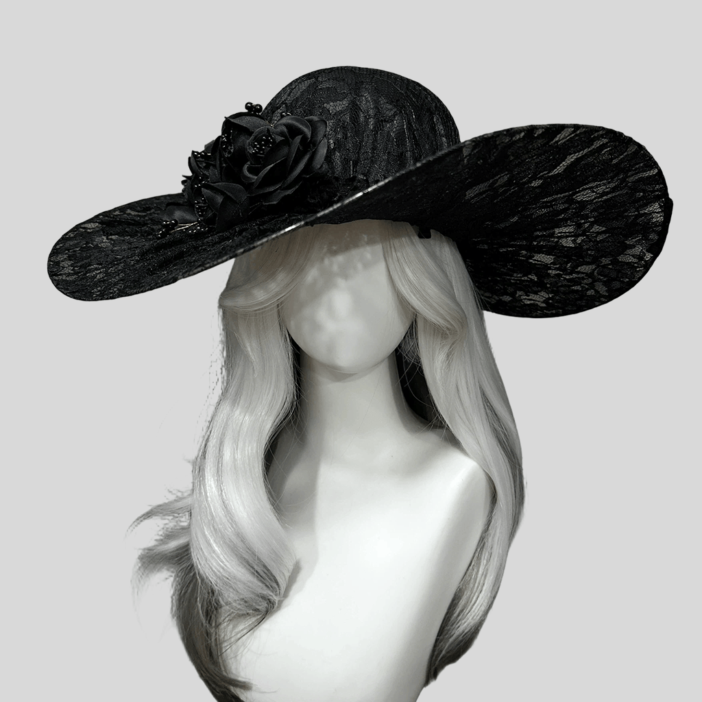 Kobine Women's Gothic Rose Beaded Wide Brim Hat