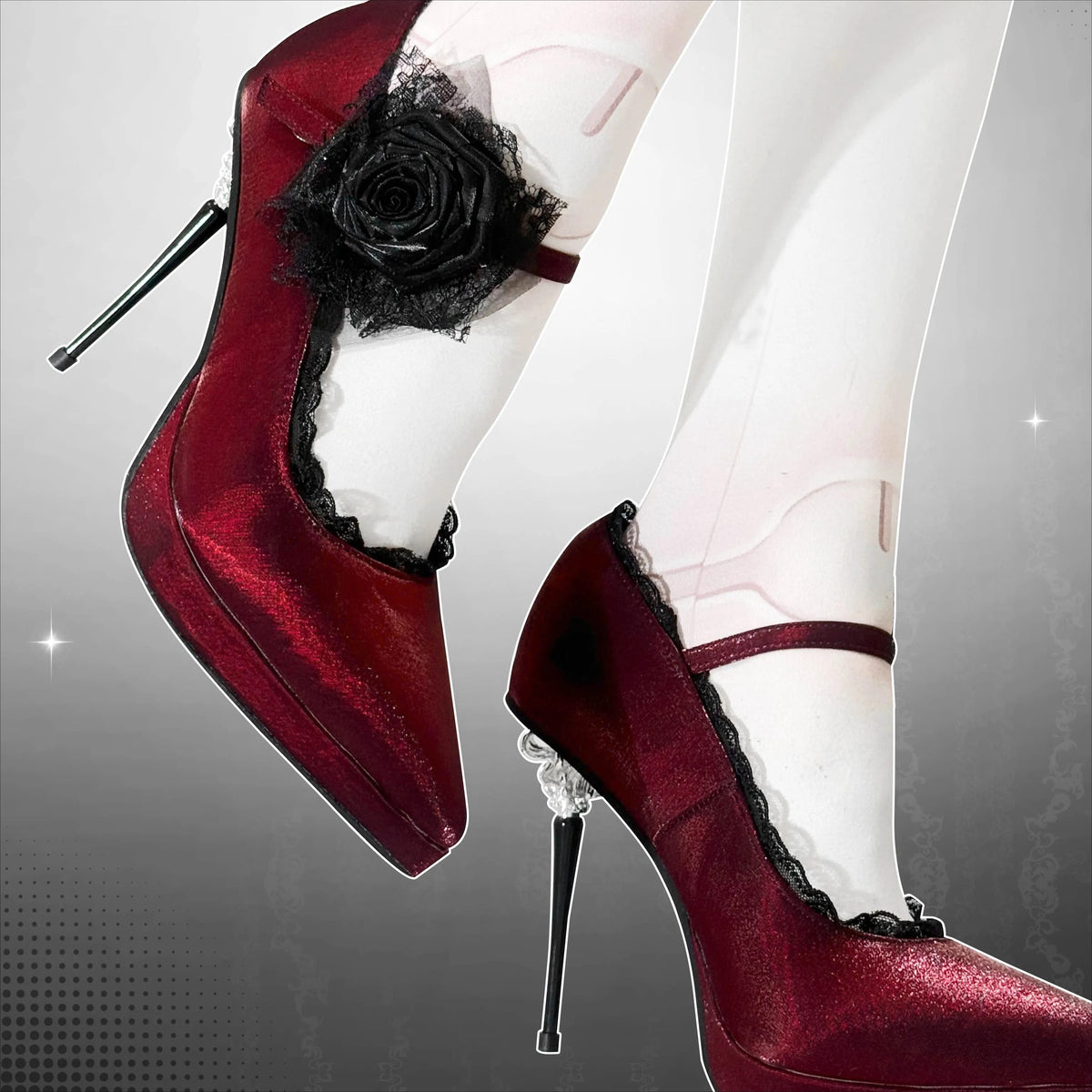 Kobine Women's Gothic Rose Lace Trim Ankle Strap Platform Stilettos