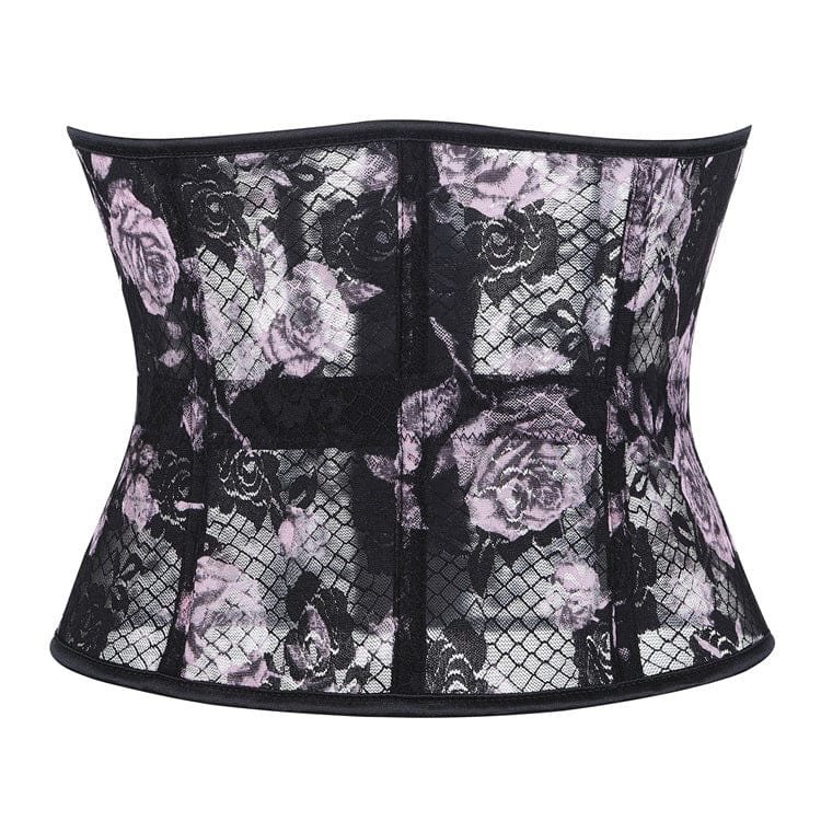 Kobine Women's Gothic Rose Printed Mesh Underbust Corset