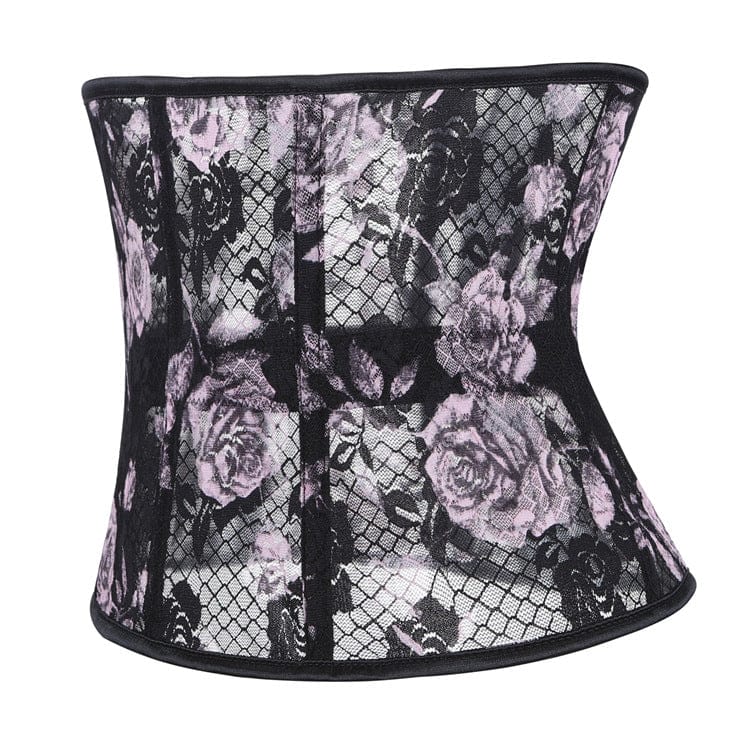 Kobine Women's Gothic Rose Printed Mesh Underbust Corset