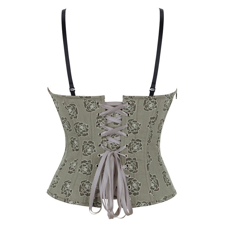 Kobine Women's Gothic Rose Printed Side Zipper Lace-up Overbust Corset