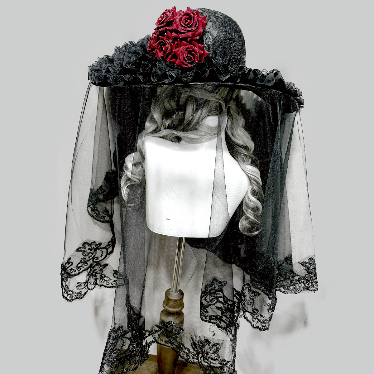Kobine Women's Gothic Rose Wide Brim Veiled Hat