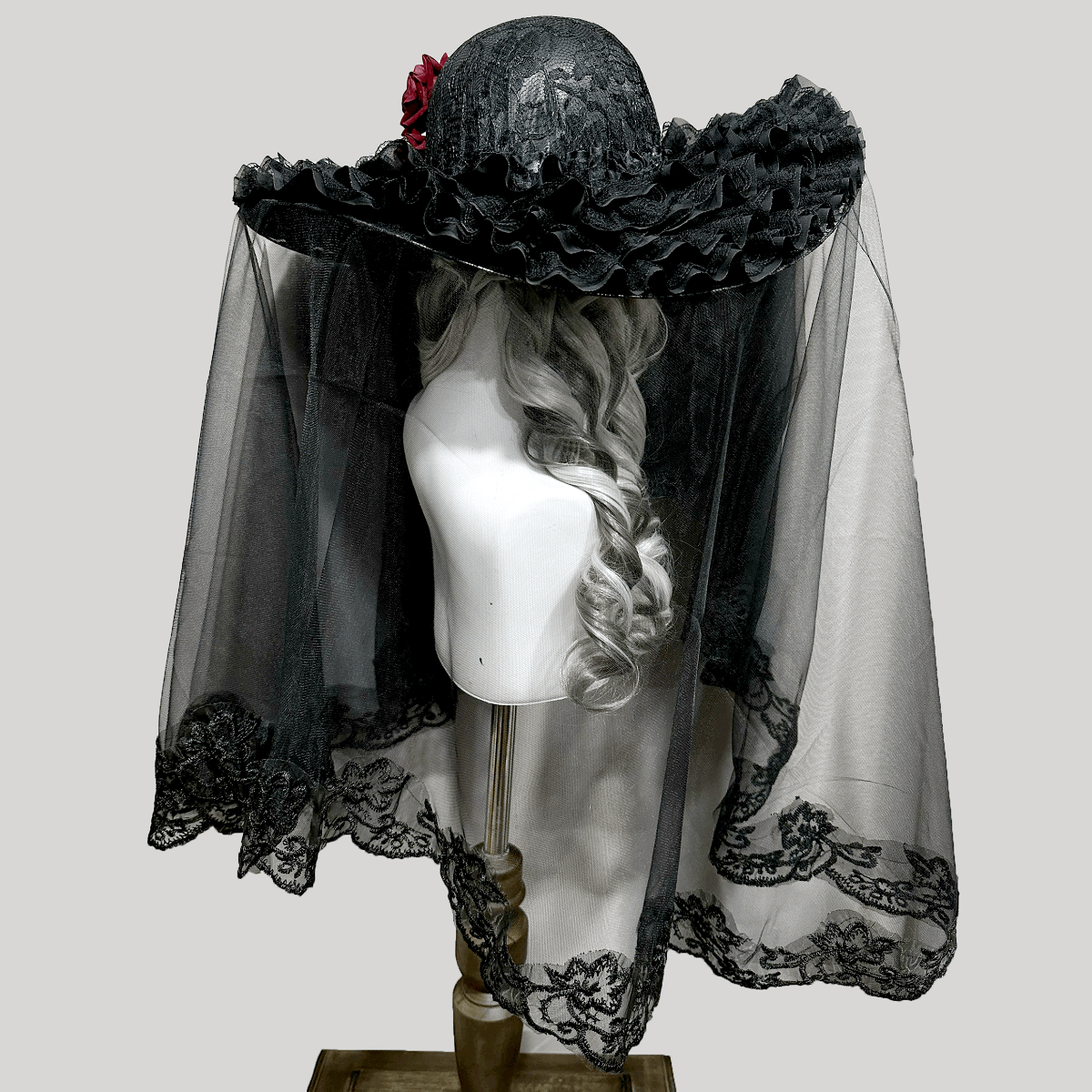 Kobine Women's Gothic Rose Wide Brim Veiled Hat