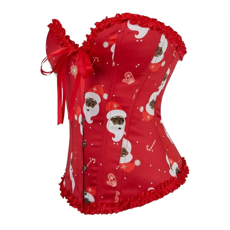 Kobine Women's Gothic Ruffled Christmas Lace-up Overbust Corset