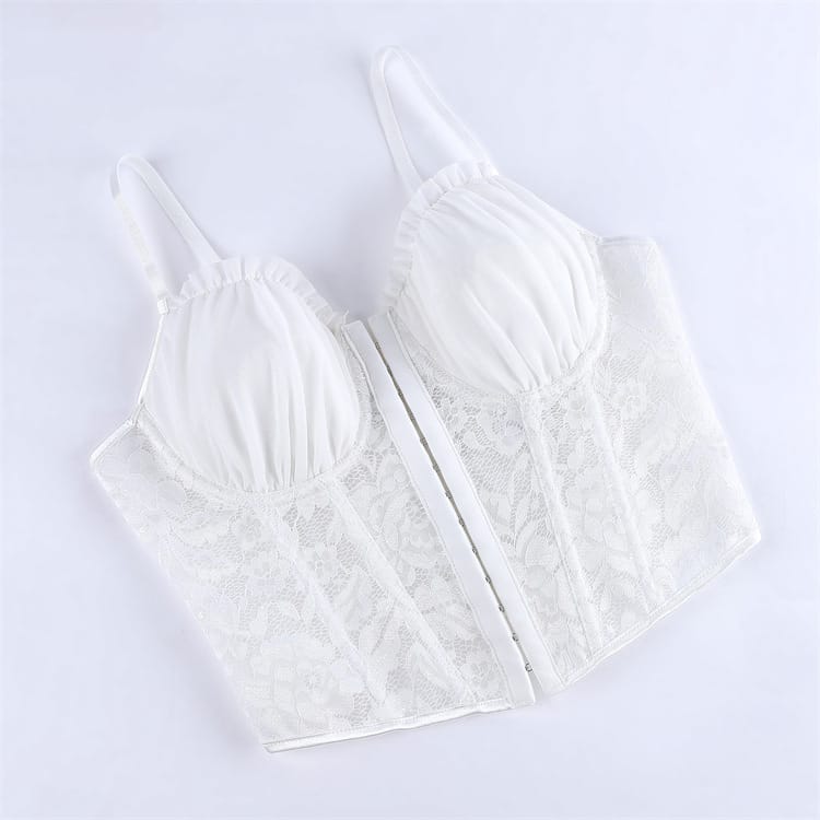 Kobine Women's Gothic Ruffled Floral Mesh Overbust Corset