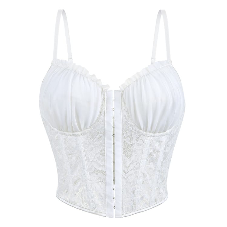 Kobine Women's Gothic Ruffled Floral Mesh Overbust Corset