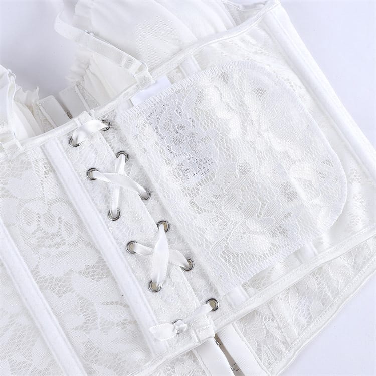 Kobine Women's Gothic Ruffled Floral Mesh Overbust Corset