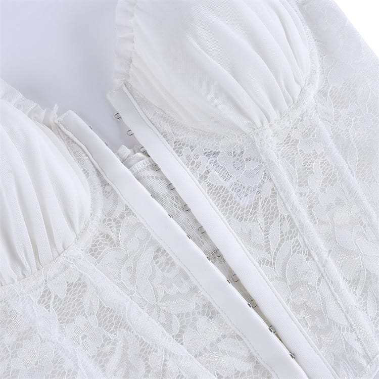 Kobine Women's Gothic Ruffled Floral Mesh Overbust Corset