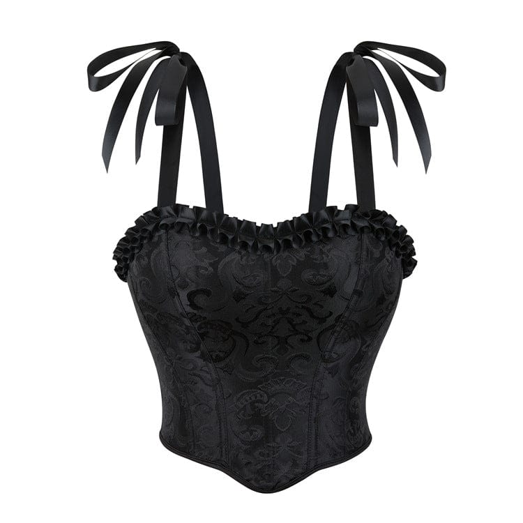 Kobine Women's Gothic Ruffled Hem Lace-up Overbust Corset