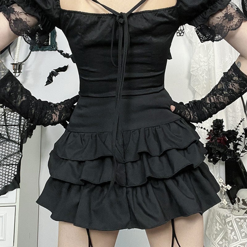 Kobine Women's Gothic Ruffled Layered Skirt with Chain