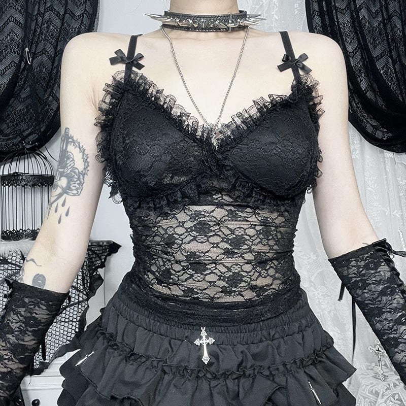 Kobine Women's Gothic Ruffled Sheer Lace Tank Top