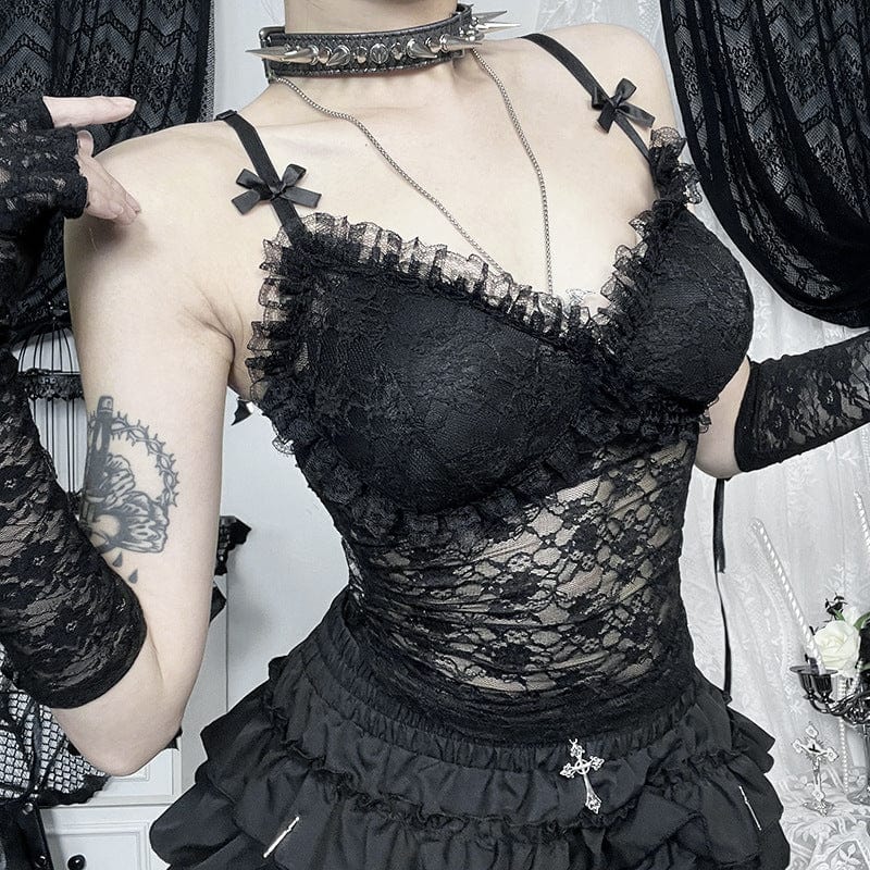 Kobine Women's Gothic Ruffled Sheer Lace Tank Top