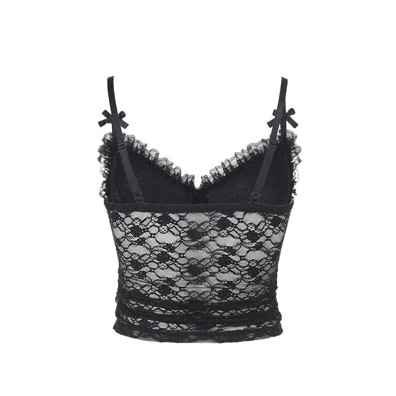 Kobine Women's Gothic Ruffled Sheer Lace Tank Top