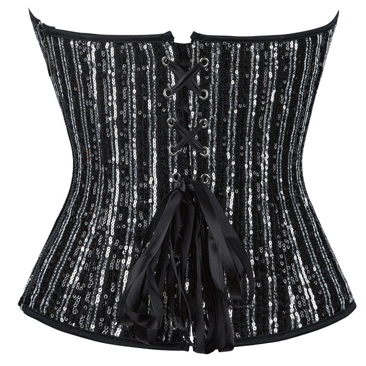 Kobine Women's Gothic Sequin Lace-up Overbust Corset