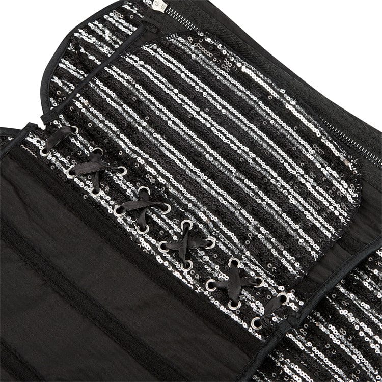 Kobine Women's Gothic Sequin Lace-up Overbust Corset