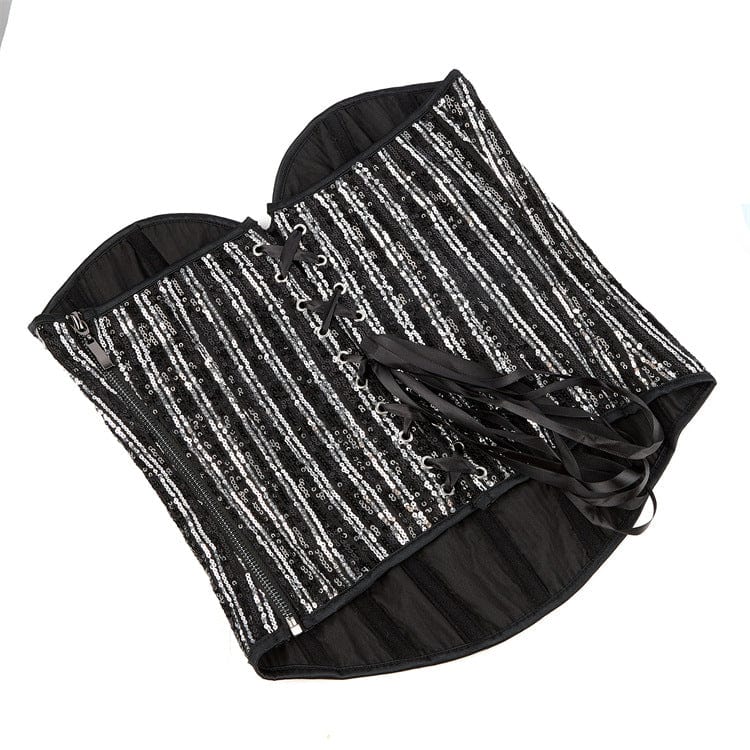 Kobine Women's Gothic Sequin Lace-up Overbust Corset
