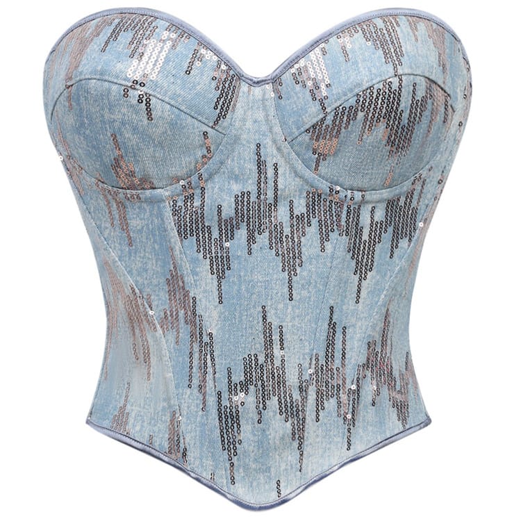 Kobine Women's Gothic Sequin Lace-up Overbust Corset