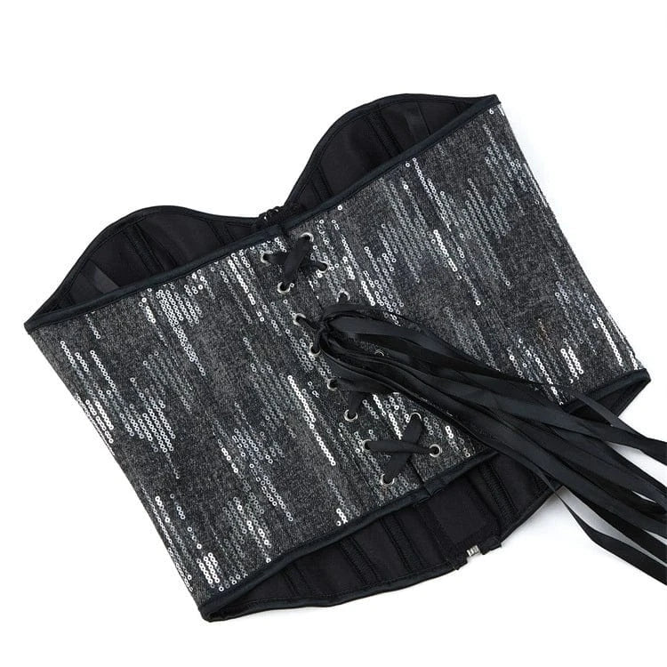 Kobine Women's Gothic Sequin Zipper Overbust Corset