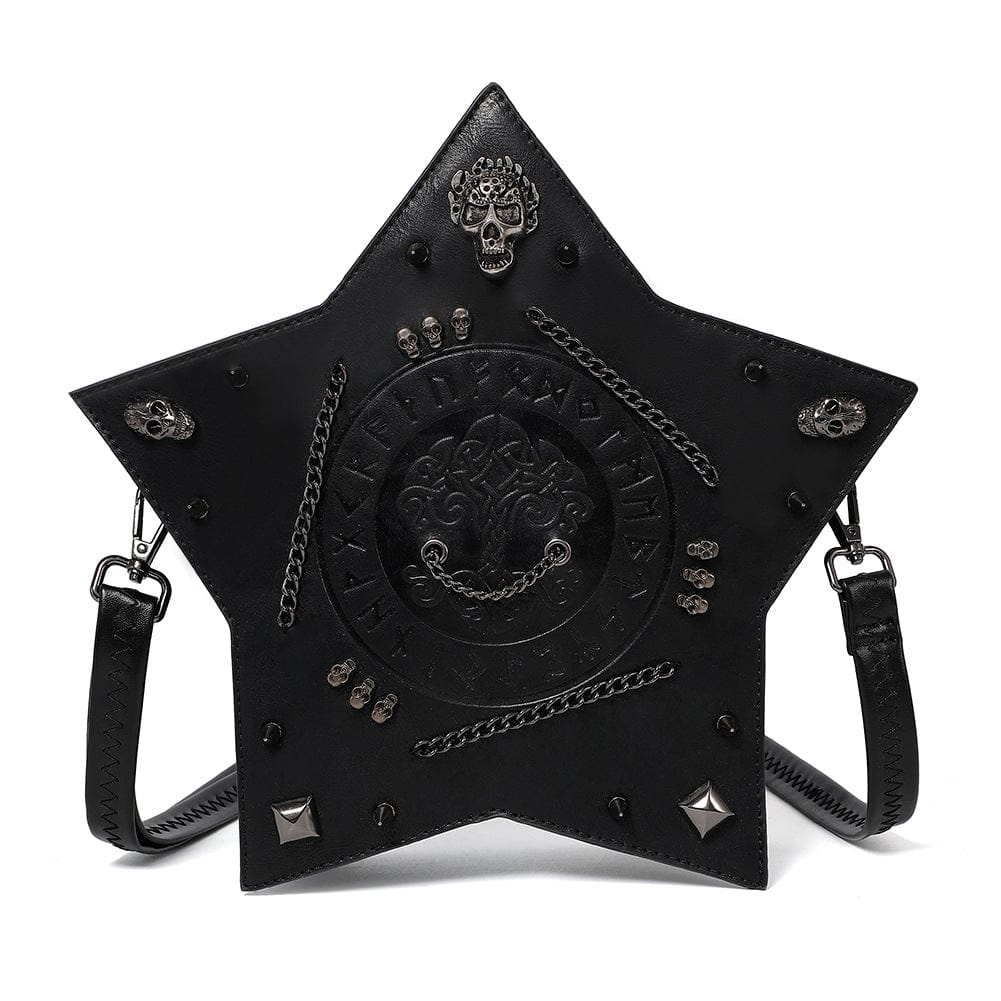 Kobine Women's Gothic Skull Rivet Chained Pentacle Bag