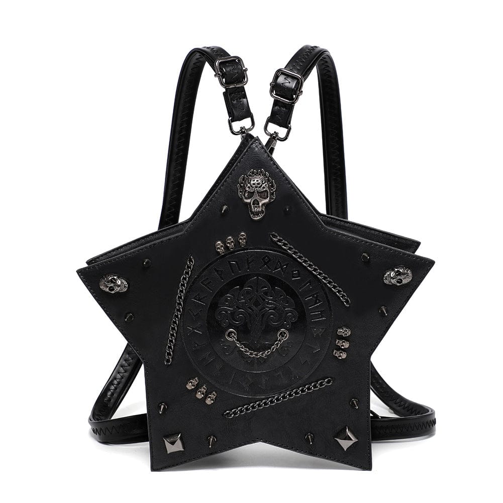 Kobine Women's Gothic Skull Rivet Chained Pentacle Bag