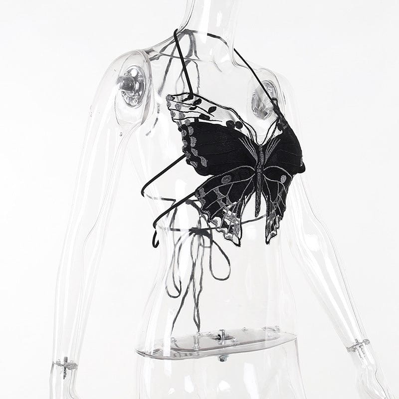 Kobine Women's Gothic Strappy Butterfly Embroidered Bustier