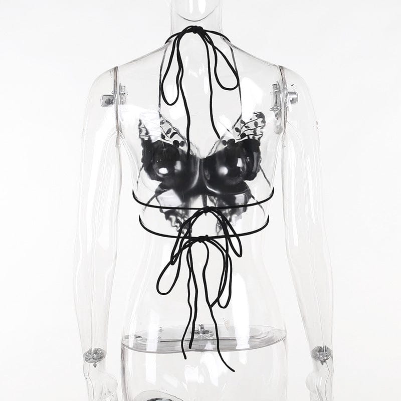 Kobine Women's Gothic Strappy Butterfly Embroidered Bustier