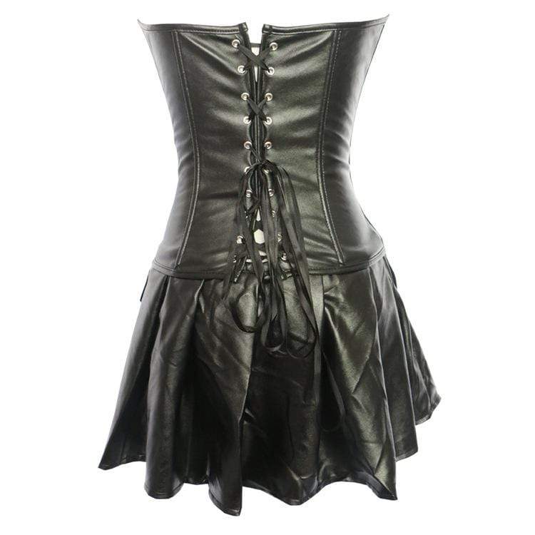 Kobine Women's Gothic Strappy Faux Leather Overbust Corset Dresses