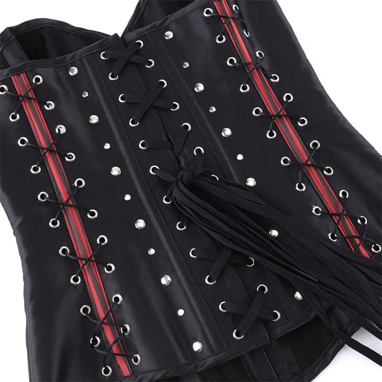 Kobine Women's Gothic Striped Buckle Strap Front Busk Overbust Corset