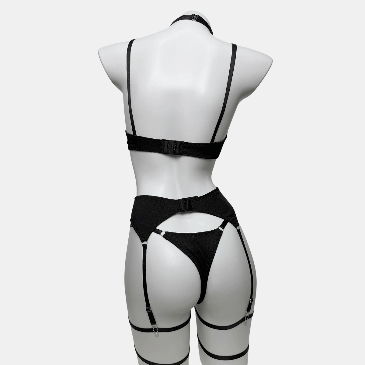 Kobine Women's Grunge Bowknot Sexy Strappy Lingerie Set with Garter & Gloves