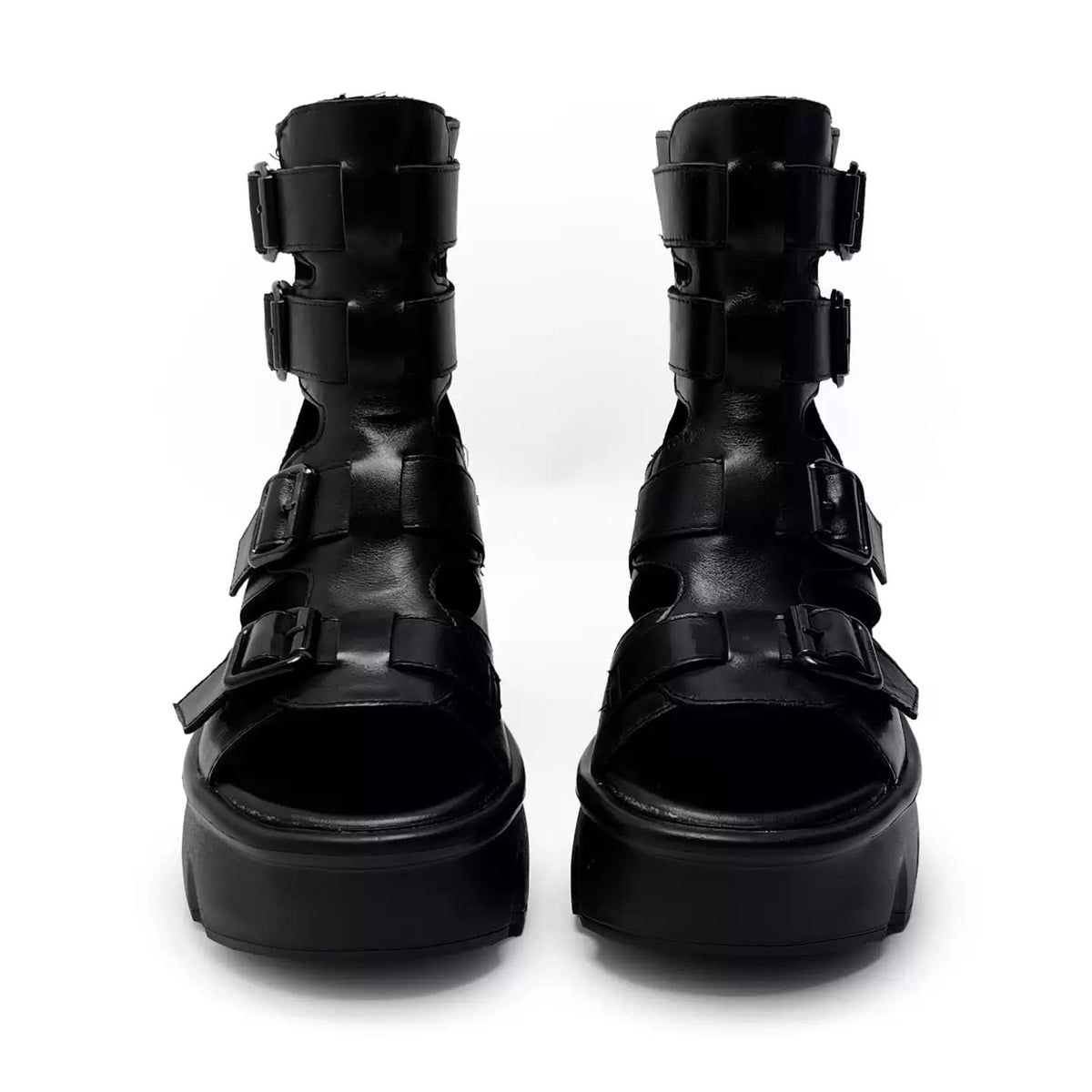Kobine Women's Grunge Buckle Strap Cutout Open‑Toe Chunky Platform Heel Sandals