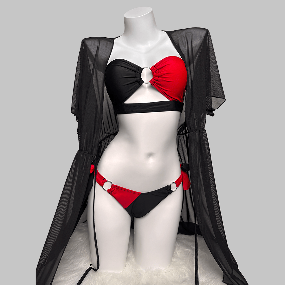 Kobine Women's Grunge Contrast Color Ring Tie Side Bikini Set