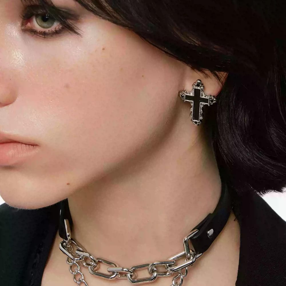 Kobine Women's Grunge Cross Earrings
