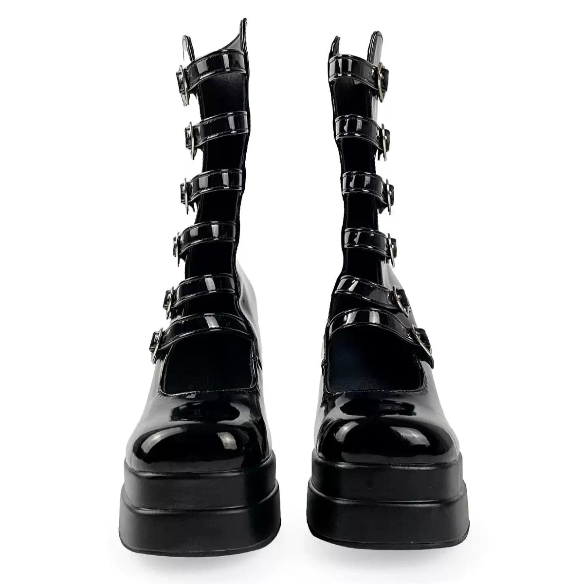 Kobine Women's Grunge Heart Buckles Layered Straps Platform Block Heel Boots
