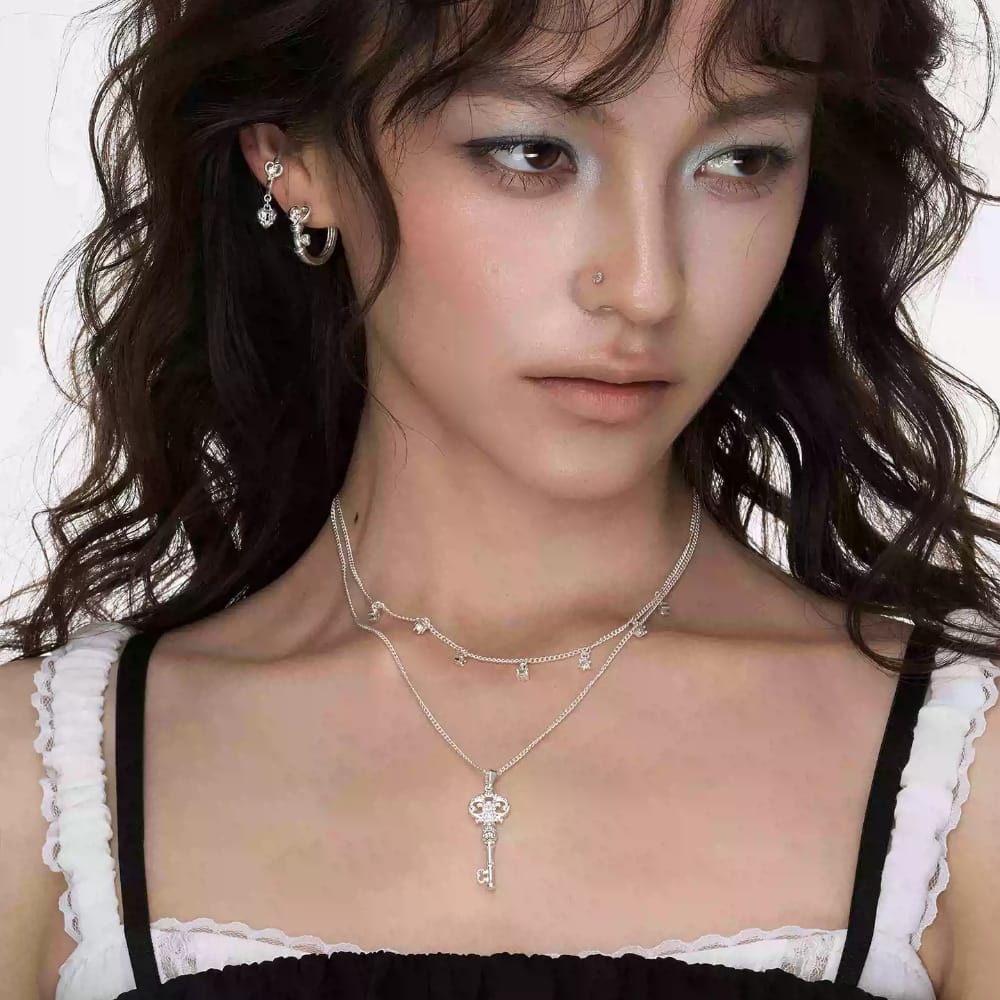 Kobine Women's Grunge Key Double Layer Necklace