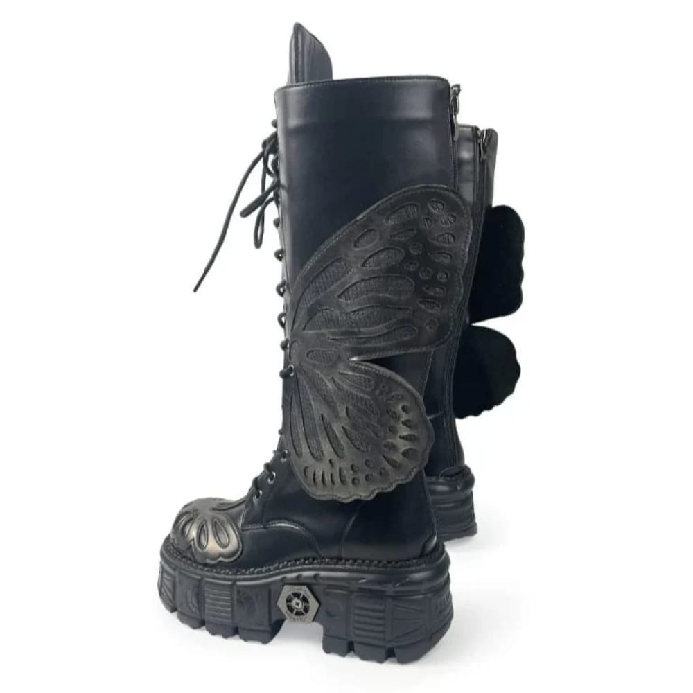 Kobine Women's Grunge Lace‑up Butterfly Wing Platform Chunky Sole Boots