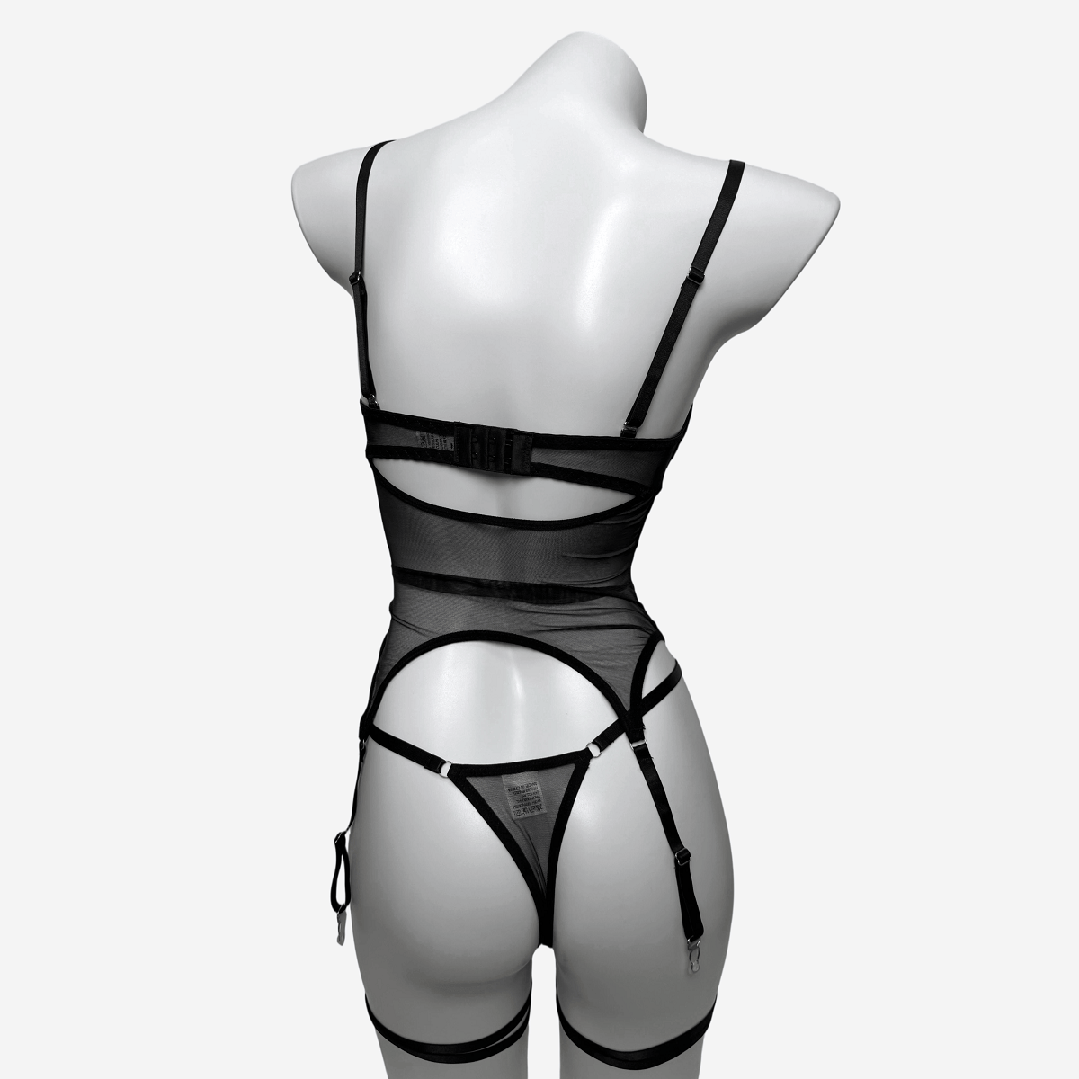 Kobine Women's Grunge Mesh Sheer Sexy Lingerie Set with Garter