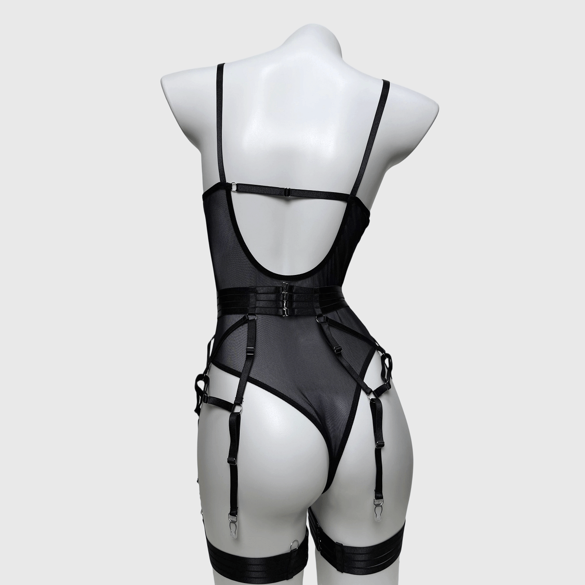 Kobine Women's Grunge Mesh Sheer Sexy One-piece Lingerie Set with Gloves
