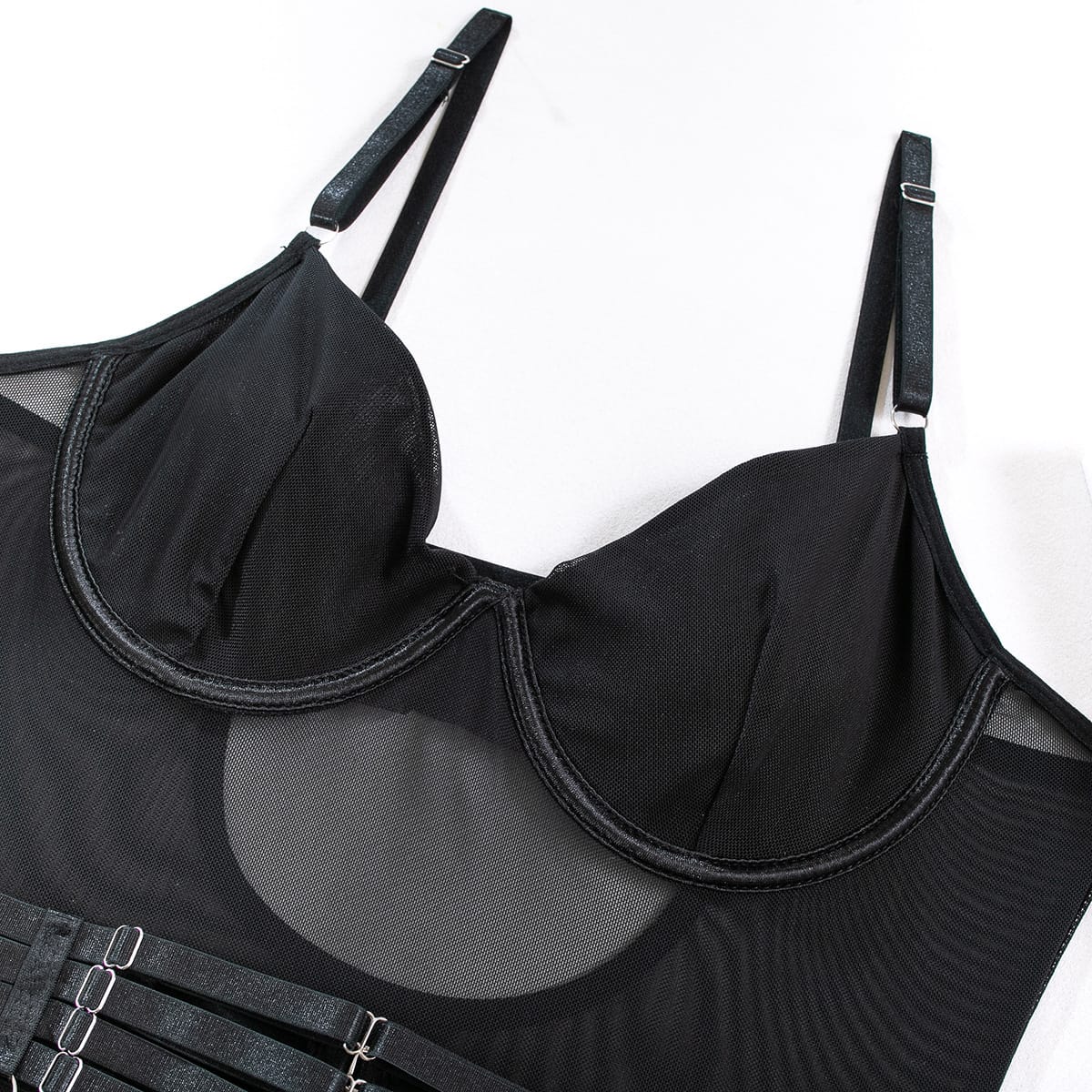 Kobine Women's Grunge Mesh Sheer Sexy One-piece Lingerie Set with Gloves