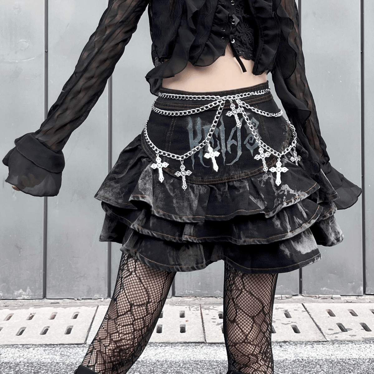 Women's Grunge Multilayer Denim Skirt With Chain – Punk Design