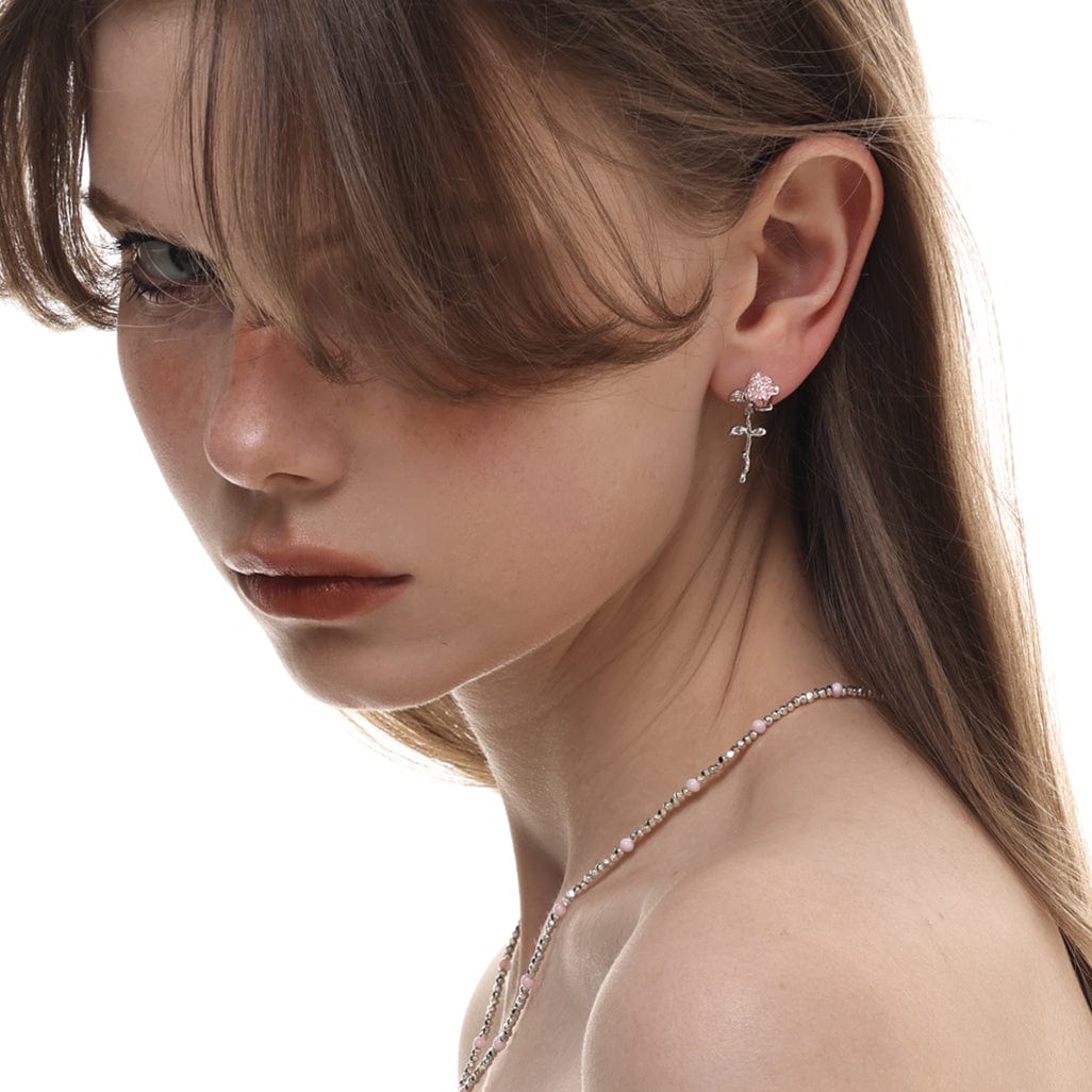 Kobine Women's Grunge Pink Rose Earrings