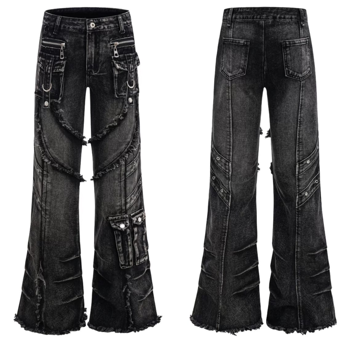 Kobine Women's Grunge Raw Edge Flare Jeans