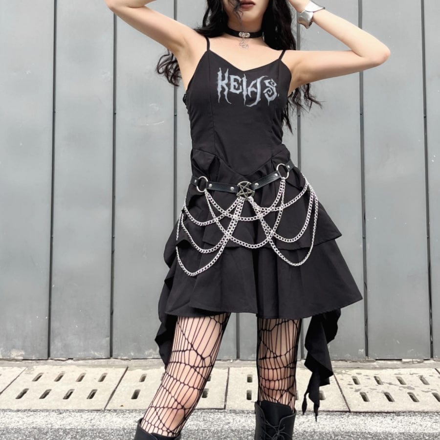 Kobine Women's Grunge Ruffled Layered Slip Dress with Belt
