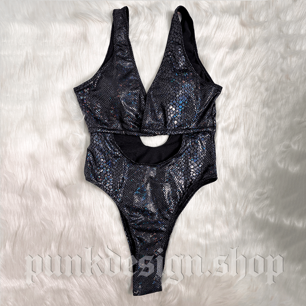 Kobine Women's Grunge Snakeskin Print Plunge V Cutout One-Piece Swimsuit