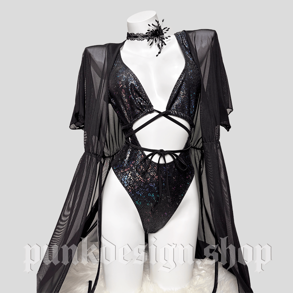 Kobine Women's Grunge Snakeskin Print Plunge V Cutout One-Piece Swimsuit