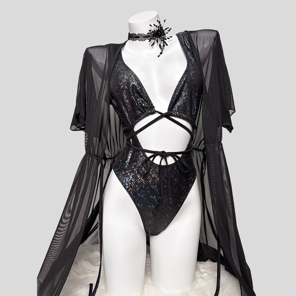 Kobine Women's Grunge Snakeskin Print Plunge V Cutout One-Piece Swimsuit