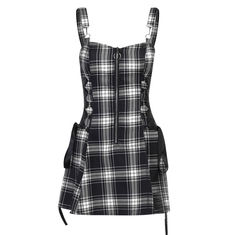 Kobine Women's Grunge Strappy Plaid Slip Dress