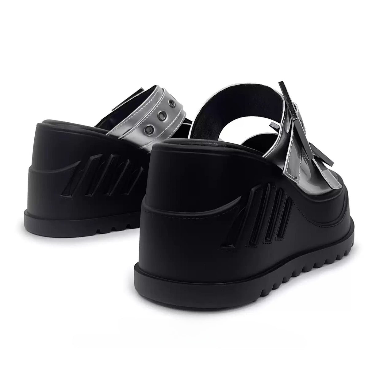 Kobine Women's Grunge Two‑Tone Buckle Strap Wedge Slide Sandals