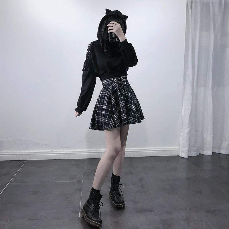 Kobine Women's Lace-up Hollowed Short Sweatershirts With Hood