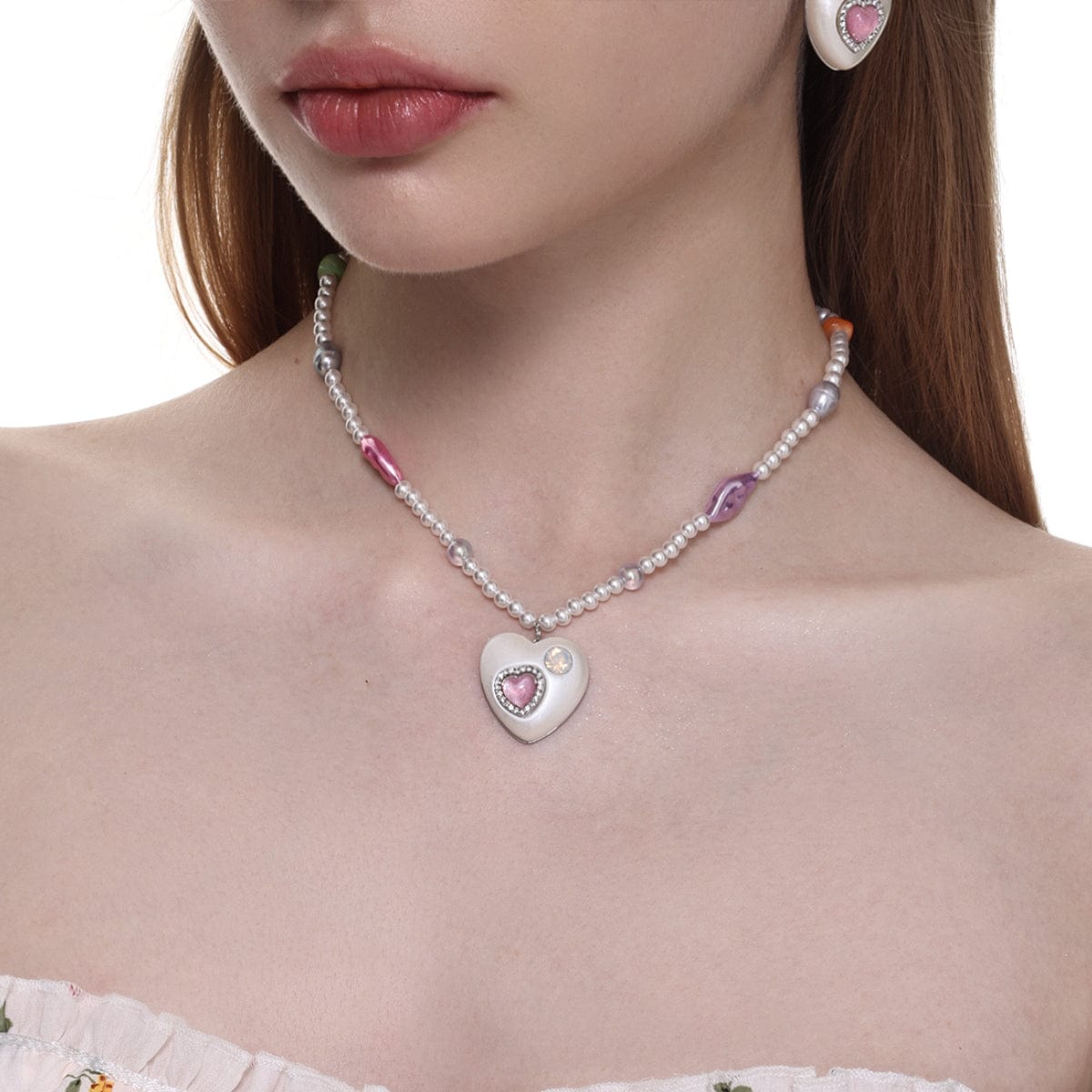 Kobine Women's Lolita Diamante Heart Pearl Necklace