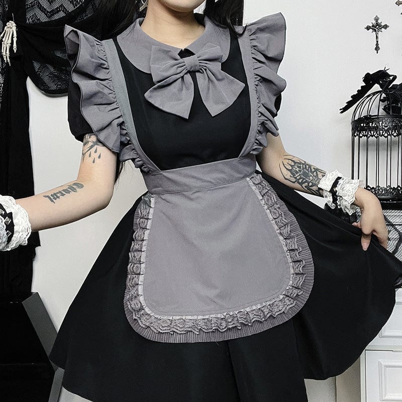 Kobine Women's Lolita Turn-down Collar Lacing-up Short Dress